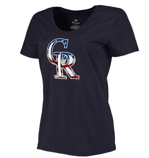 2020 MLB Women Colorado Rockies Navy Plus Sizes Banner Wave TShirt->mlb t-shirts->Sports Accessory